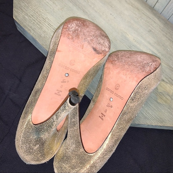 Cordon Como Gold Leather Platform Heels Made in Brazil 8 - Picture 6 of 9